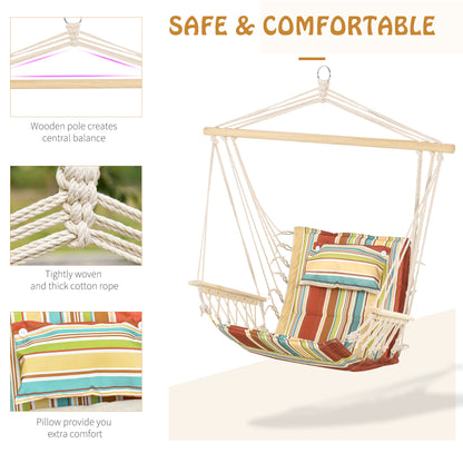 Outsunny Hanging Hammock Chair Swing Chair Thick Rope Frame Safe Wide Seat Indoor Outdoor Home, Patio, Yard, Garde Spot Stylish Multi-Color Stripe--ChewyGames-ChewyGames