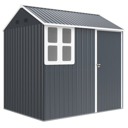 Outsunny 7 x 6ft Galvanised Garden Shed with Latch and Galvanised Steel Frame - Dark Grey