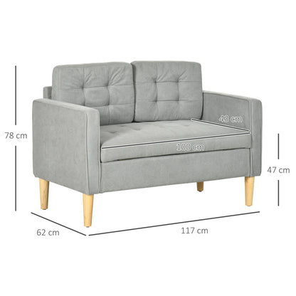 HOMCOM 2 Seater Storage Sofa, Fabric Couch with Hidden Under Seat Storage, Thick Cushions, Compact Space Saving Settee with Rubberwood Legs for Living Room, Apartment, Light Grey