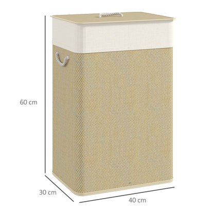 HOMCOM Bamboo Laundry Basket with Lid, 72L Laundry Hamper with Rope Handles, Washing Basket with Removable Washable Liner Bag for Bathroom, Bedroom, Nature Wood Finish