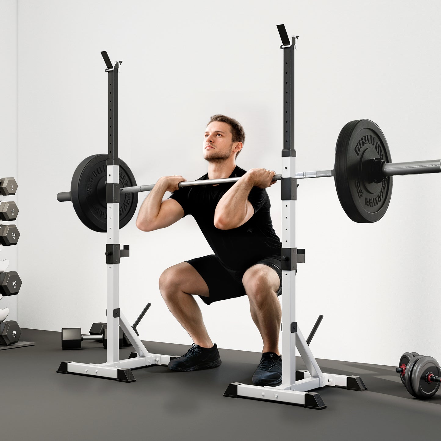 HOMCOM Weights Bar Barbell Rack Squat Stand Adjustable Portable Weight Lifting Max Load 200kg, Suitable For Home Gym Training Work Out