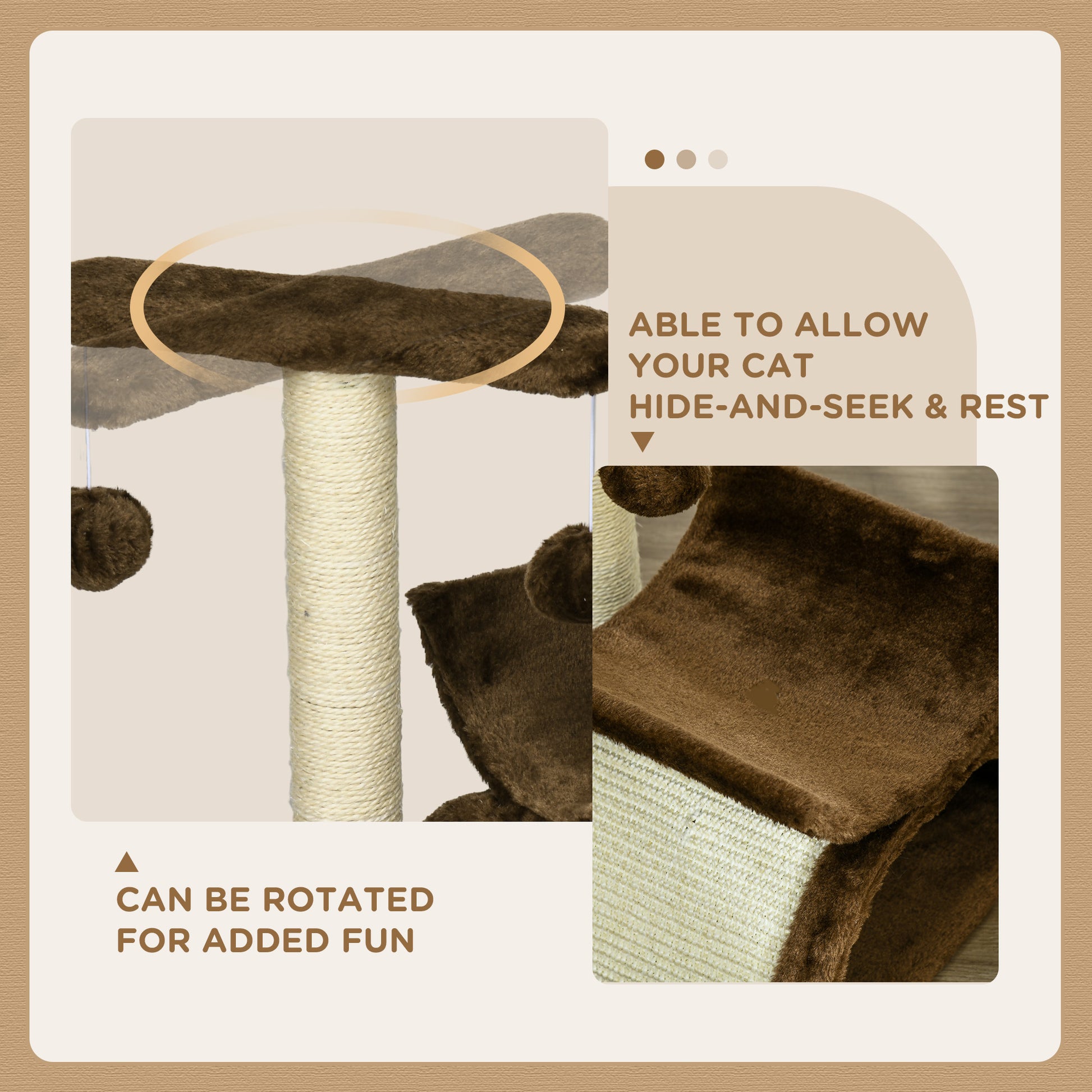 PawHut Cat Tree, Cat Tower for Kittens with Rotatable Top Bar, Sisal Scratching Post, Tunnel, Dangling Balls - Brown--ChewyGames-ChewyGames