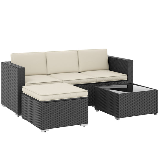 Outsunny 3 Pieces Garden Furniture Set w/ Cushions, PE Rattan Wicker Conversation Corner Sofa Set-Outdoor Furniture Sets-ChewyGames-ChewyGames