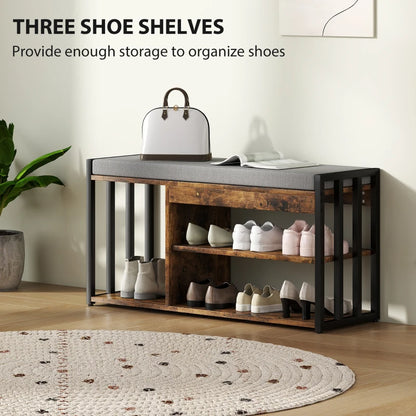 HOMCOM Shoe Storage Bench w/ Seat, Upholstered Entryway, 3 Shelves Brown