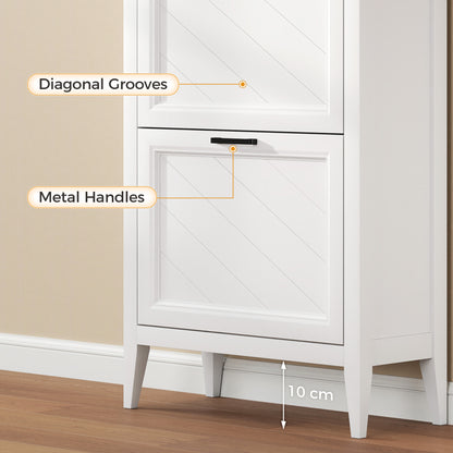HOMCOM Shoe Cabinet with 2 Flip Drawers, Farmhouse Narrow Shoe Storage Cabinet with Adjustable Shelves, White