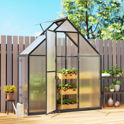 Outsunny Polycarbonate Greenhouse with Swing Door and Adjustable Window, Walk-in Greenhouse, 5.5 x 2ft, Black