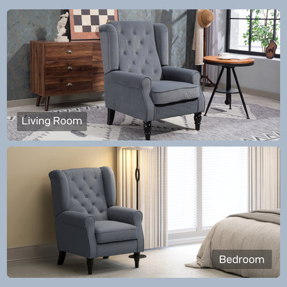 HOMCOM Wingback Accent Chair, Retro Upholstered Button Tufted Occasional Chair for Living Room and Bedroom, Grey