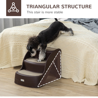 PawHut Foldable Dog Steps for Bed Sofa, Portable Dog Stairs 3-Step for High Bed, Pet Stairs with Non-slip Mats for Small and Miniature Breeds, 49 x 38 x 38 cm, Brown