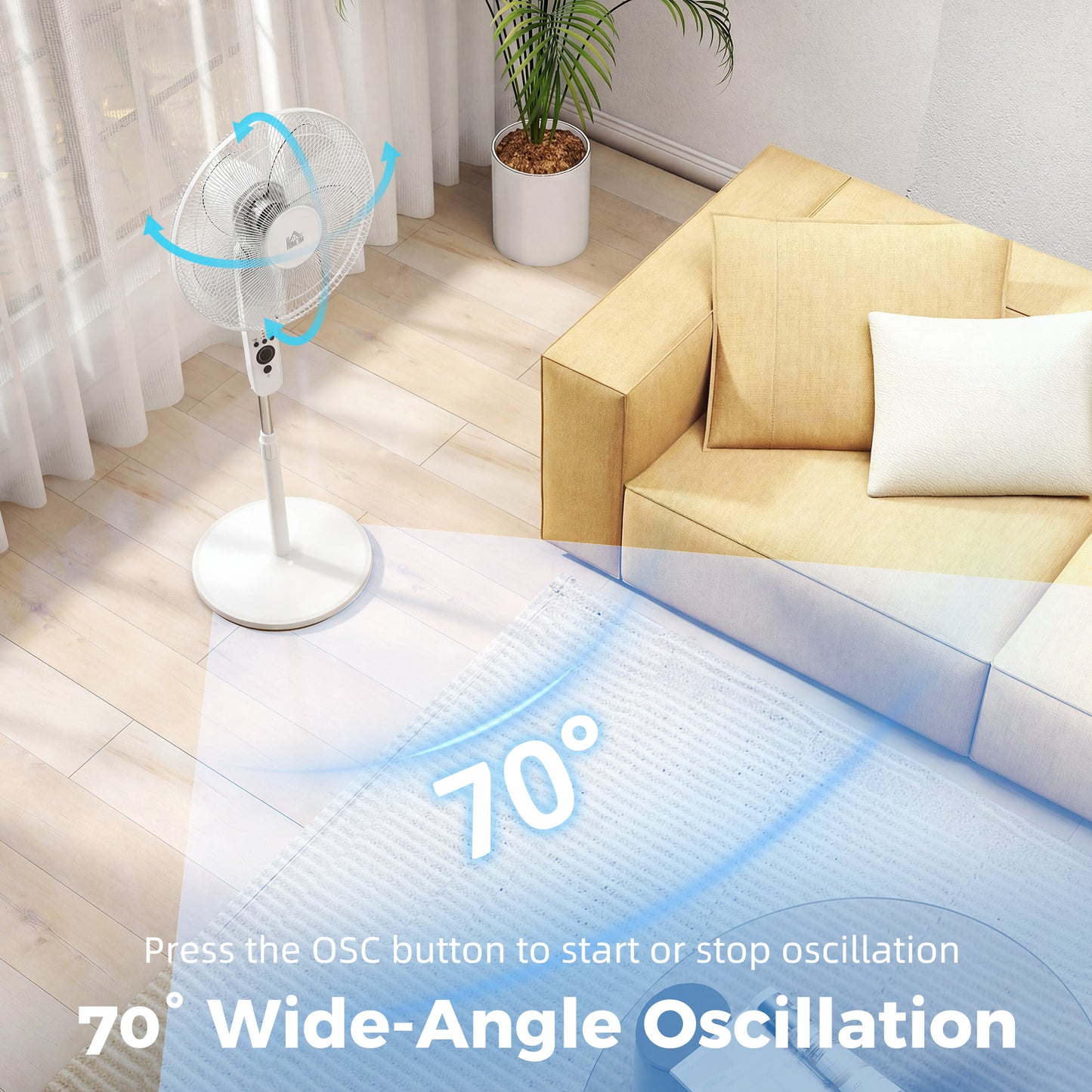 HOMCOM 124cm Pedestal Fan with Sleep Mode, Oscillating Standing Fan with 3 Modes, Remote Control, Adjustable Height, White--ChewyGames-ChewyGames