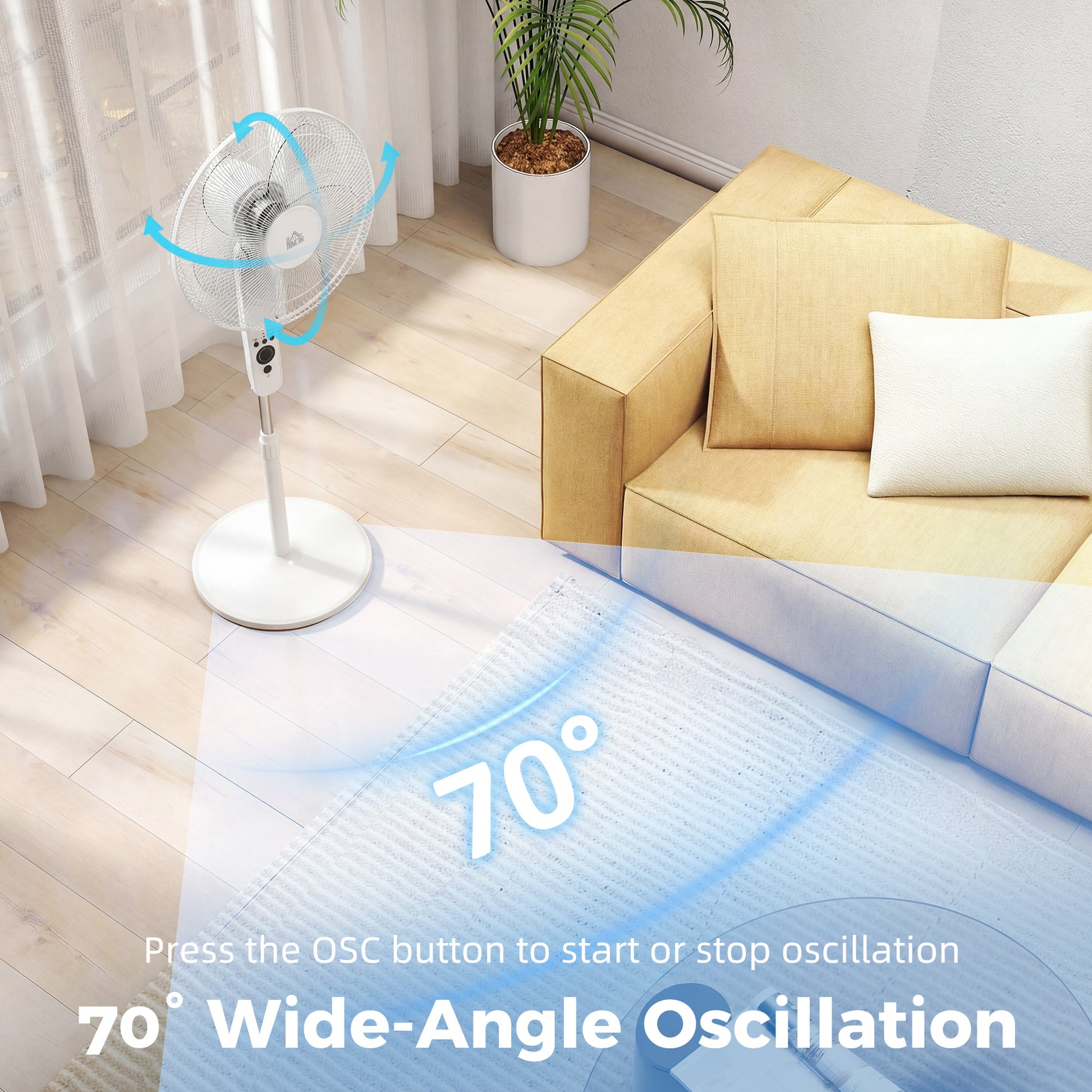 HOMCOM 124cm Pedestal Fan with Sleep Mode, Oscillating Standing Fan with 3 Modes, Remote Control, Adjustable Height, White--ChewyGames-ChewyGames