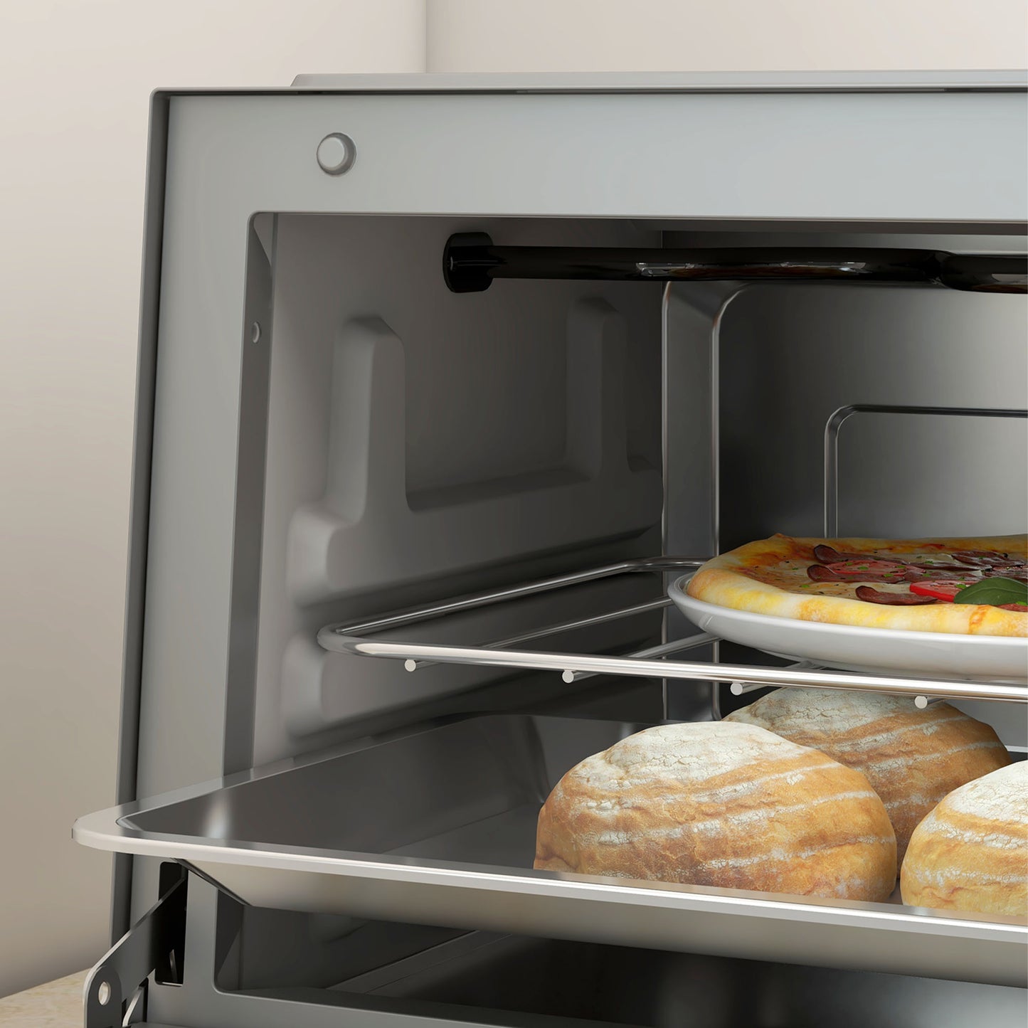 HOMCOM Mini Oven, 9L Countertop Electric Grill, Toaster Oven with Adjustable Temperature, Timer, Dishwasher Safe Baking Tray and Wire Rack, 750W, Silver
