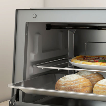 HOMCOM Mini Oven, 9L Countertop Electric Grill, Toaster Oven with Adjustable Temperature, Timer, Dishwasher Safe Baking Tray and Wire Rack, 750W, Silver