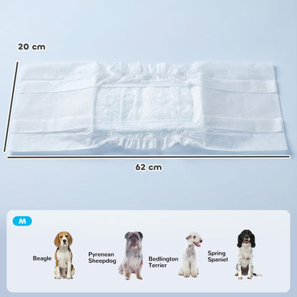 PawHut Dog Diapers Super Absorbent Leak-Proof Dog Nappies for Male Dogs Size M 45-64 cm Waist