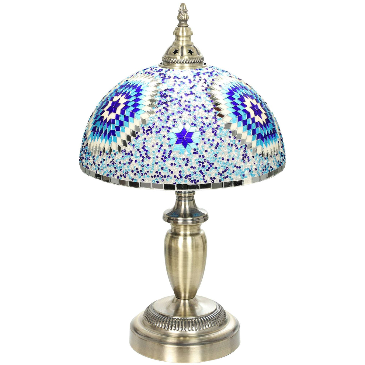 HOMCOM Tiffany Lamp, Stained Glass Bedside Table Lamp with Button Switch and Metal Base, 12 x 12 x 20 Inches, Blue