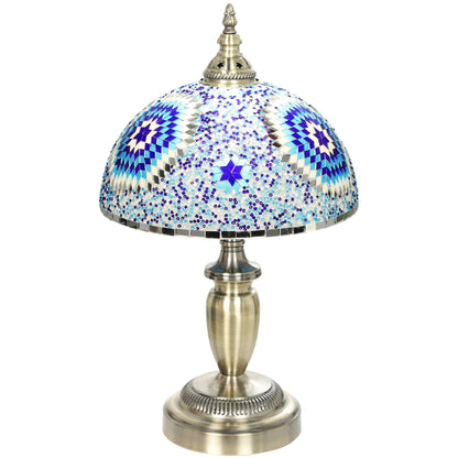 HOMCOM Tiffany Lamp, Stained Glass Bedside Table Lamp with Button Switch and Metal Base, 12 x 12 x 20 Inches, Blue