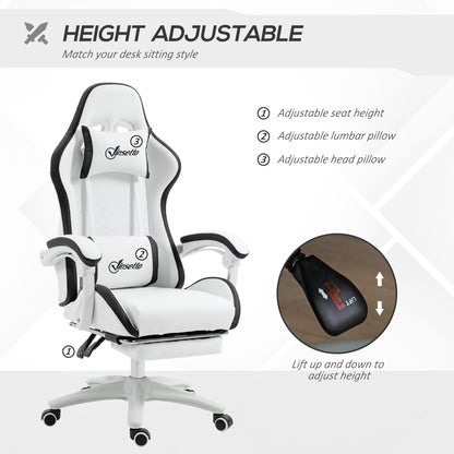 Vinsetto Ergonomic Computer Gaming Chair, PU Leather Office Desk Chair with Footrest, Swivel Wheels, 135° Reclining Back, Lumbar Support, Headrest for Home, White and Black