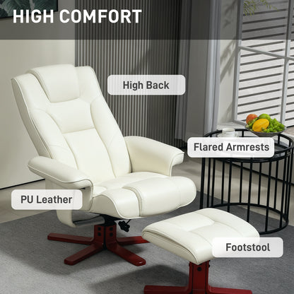 HOMCOM Faux Leather Manual Recliner and Footstool Set - Cream White