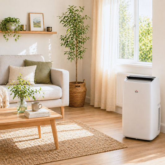 HOMCOM Portable Air Conditioner 14000 BTU, 4-in-1 Air Conditioning Unit, Dehumidifier, Cooling, Fan, Sleep Mode with 2 Speeds, Remote, LED Display, 24H Timer, Window Kit, Child Lock, 40m², Cream