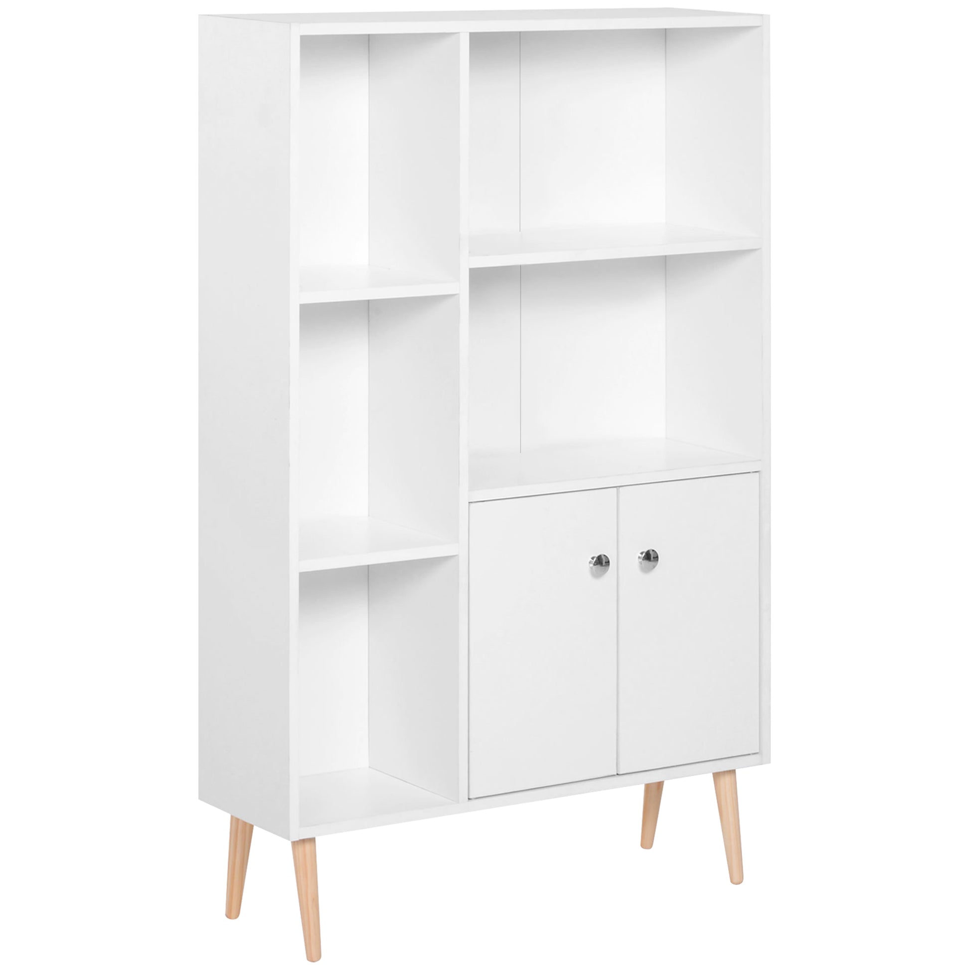 HOMCOM Sideboard Storage Cabinet Cupboard, Open Bookcase with 2 Doors 5 Compartments Wooden Modern Style for Living Room Bedroom Kitchen 80 x 23 x 123 cm, White--ChewyGames-ChewyGames