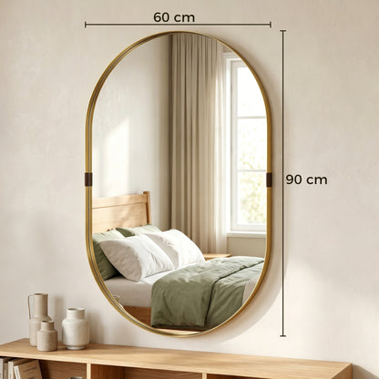 HOMCOM Wall Mirror, Bathroom Mirror with Elevated Aluminium Alloy Frame, 60 x 90 cm, Gold Tone