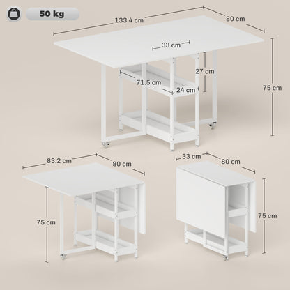 HOMCOM Four-Person Drop Leaf Table - White