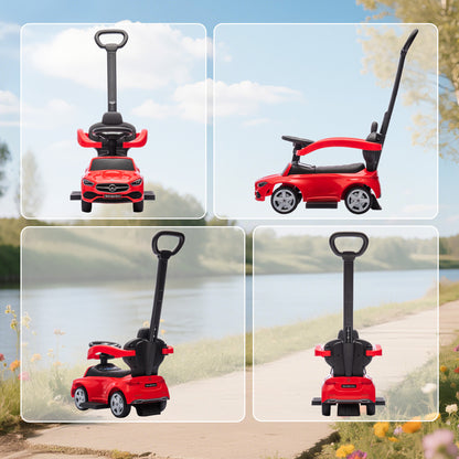 AIYAPLAY 2 in 1 Baby Ride on Push Car Mercedes-Benz C-Class Licensed Walker Foot to Floor Push-Along with Removable Handle, Red