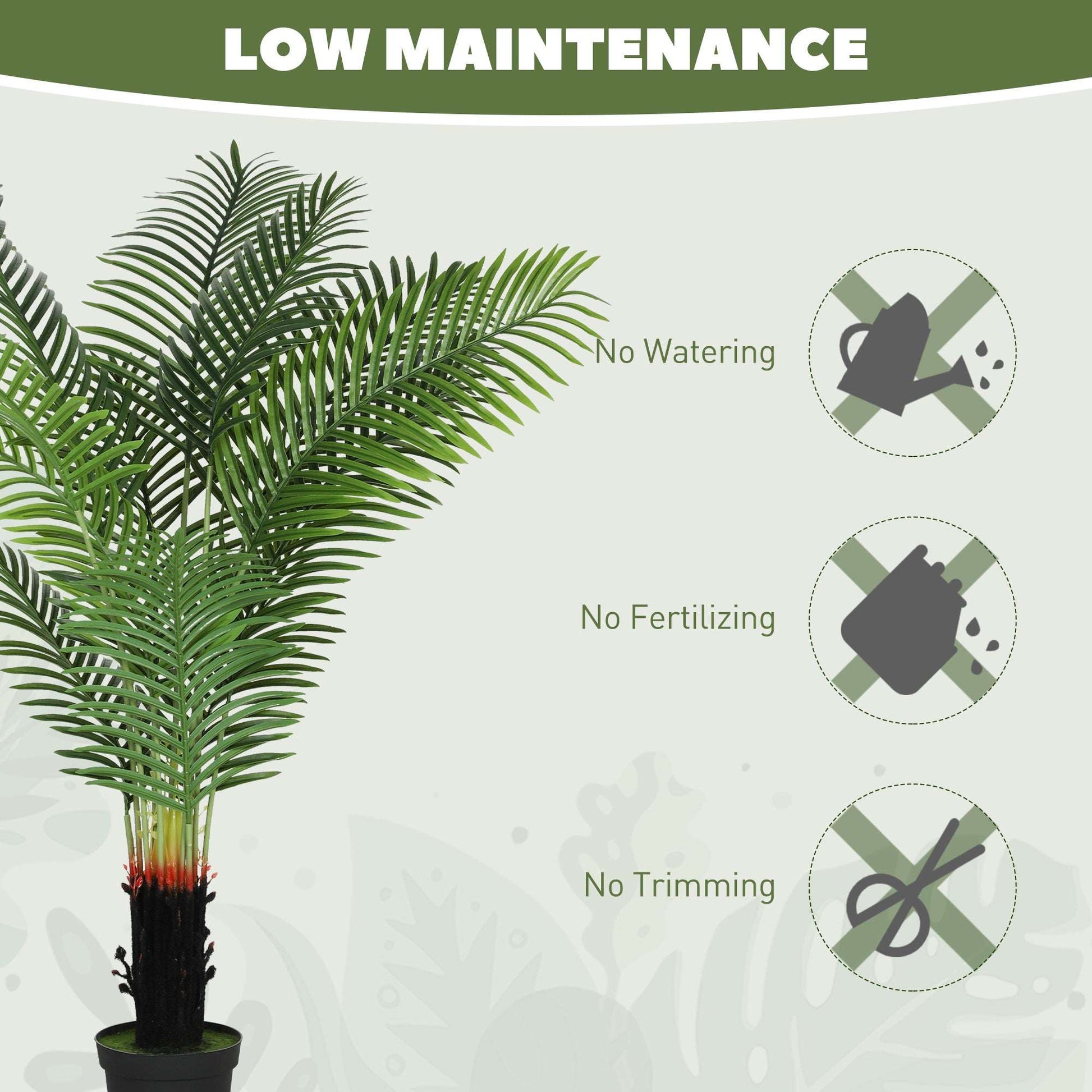 HOMCOM 150cm Artificial Areca Palm Tree with 12 PE Leaves, Decorative Artificial Plant with Plastic Pot and Flocked Soil, Fake Plant for Home Office Decor, Green