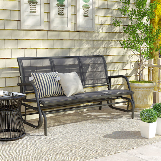 Outsunny 3-Seat Glider Rocking Chair for 3 People Garden Bench Patio Furniture Metal Frame, Grey