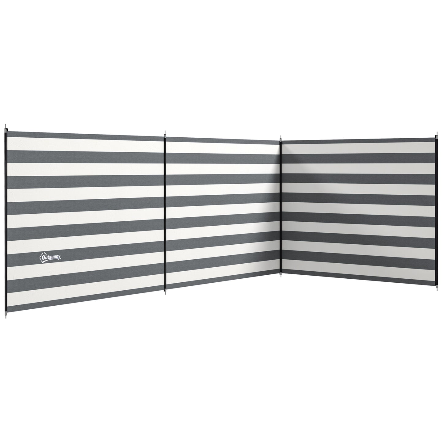 Outsunny 4 Pole Camping Windbreaks, Beach Wind Shield Shelter with Carry Bag and Steel Poles, 540cm x 150cm, Grey and White