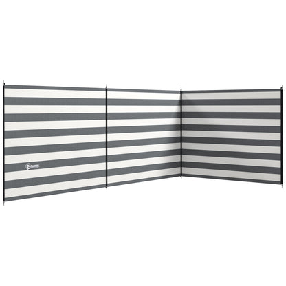Outsunny 4 Pole Camping Windbreaks, Beach Wind Shield Shelter with Carry Bag and Steel Poles, 540cm x 150cm, Grey and White