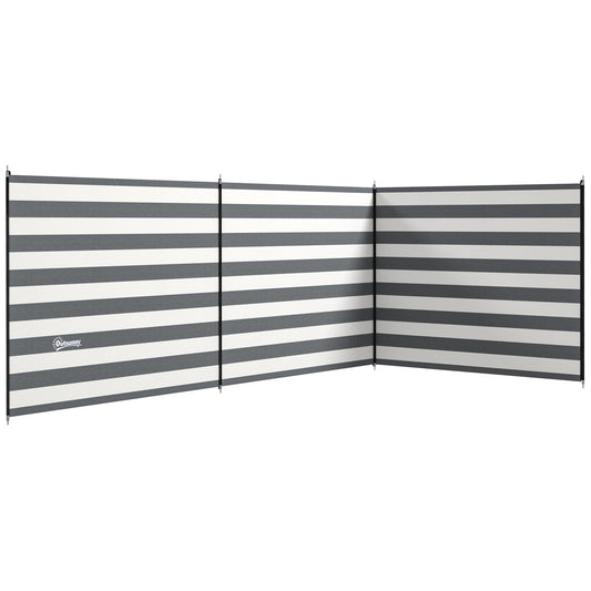 Outsunny 4 Pole Camping Windbreaks, Beach Wind Shield Shelter with Carry Bag and Steel Poles, 540cm x 150cm, Grey and White