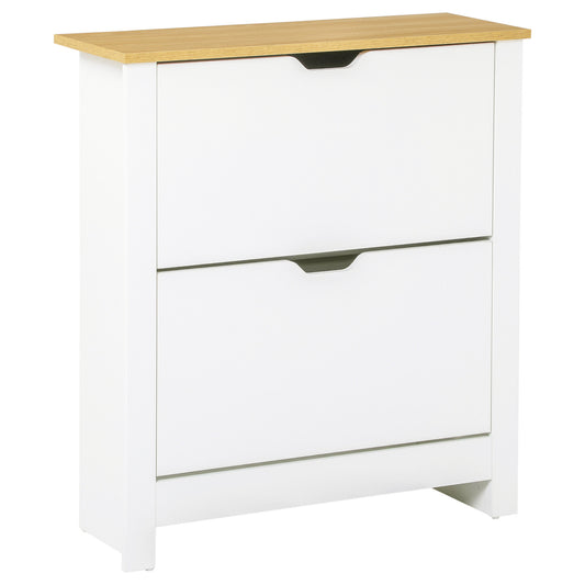 HOMCOM Narrow Shoe Cabinet, Space Saving Shoe Storage Cabinet with 2 Flip Drawers and Adjustable Shelves for 6-12 Pairs of Shoes for Hallways and Living Room, White