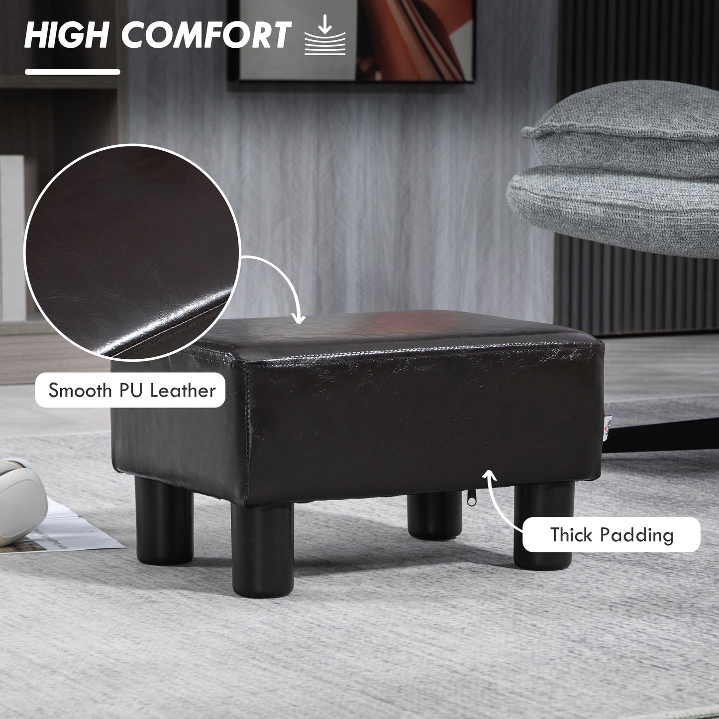 HOMCOM PU Leather Footstool Ottoman Cube with 4 Plastic Legs, Brown--ChewyGames-ChewyGames