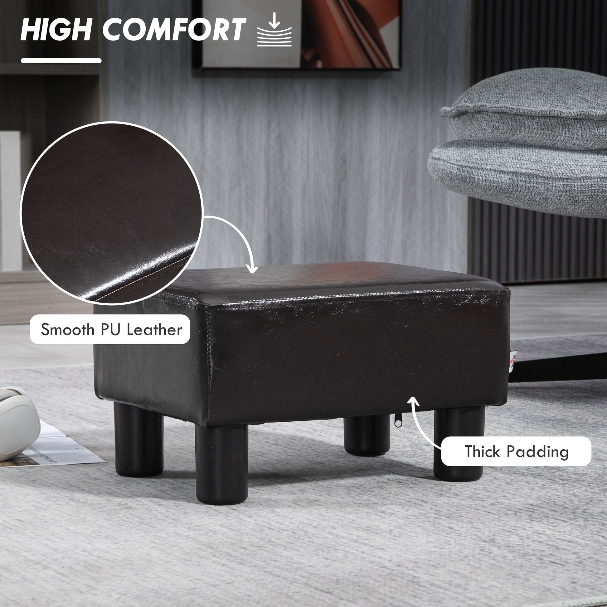 HOMCOM PU Leather Footstool Ottoman Cube with 4 Plastic Legs, Brown--ChewyGames-ChewyGames