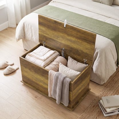 HOMCOM Storage Chest, 102L Blanket Box, Shoe Bench Safety Hinged Lid, Bed End Bench for Bedroom, 80 x 40 x 45cm, Brown