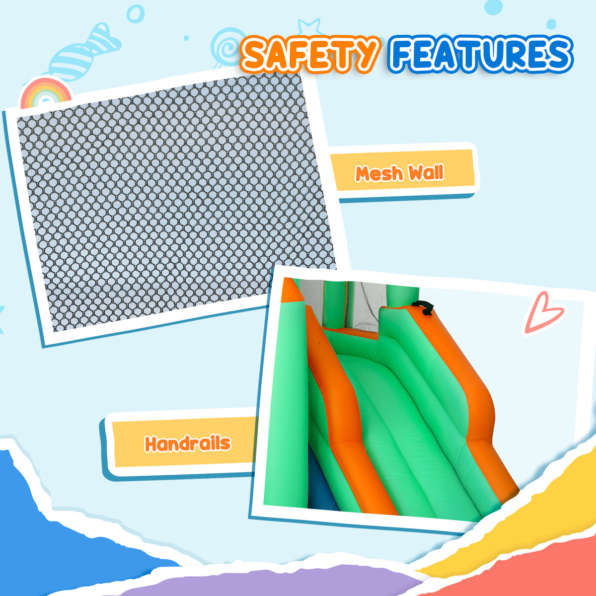AIYAPLAY 8 in 1 Inflatable Bounce House with 550W Blower, Slide, 2 Pools, Basketball Hoop, Climbing Wall, Water Gun, Ring Toss