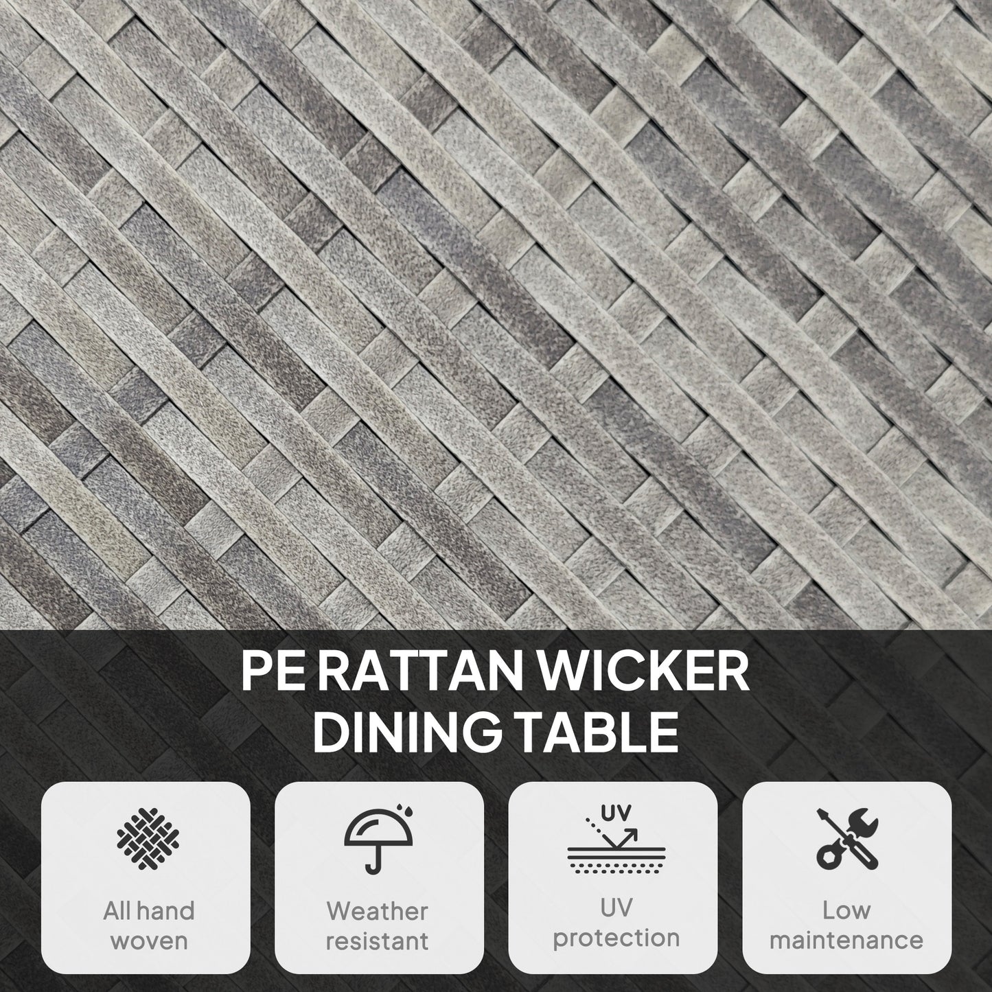 Outsunny 90 cm Wood-Effect Rattan Garden Table - Grey