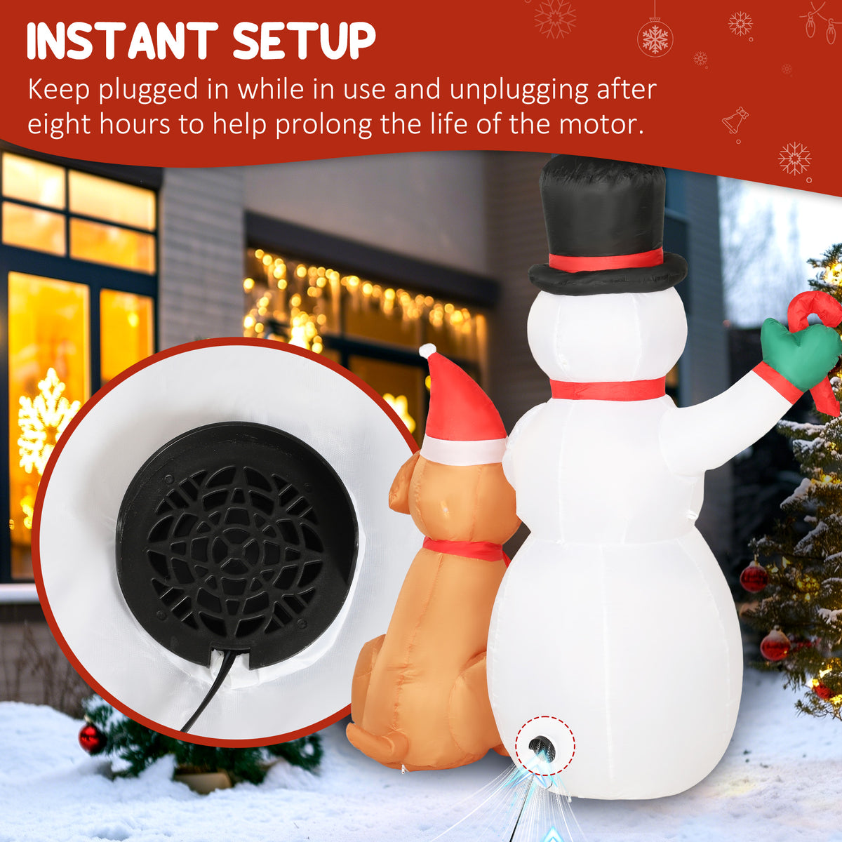 Outsunny 6FT Christmas Inflatables Snowman & Dog with Built-in LED Lights and Flashing Light, Blow Up Christmas Inflatable Decoration for Indoor Outdoor Decor, Garden