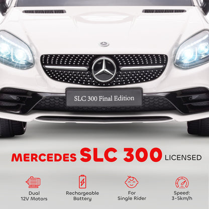 HOMCOM Benz SLC 300  Licensed 12V Kids Electric Ride On, with Music, Remote Control, LED Headlights, Horn, White