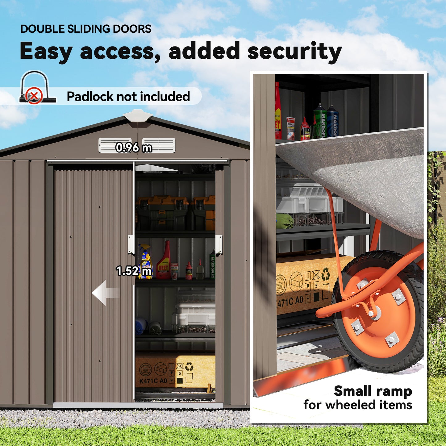 Outsunny 7 x 4ft Metal Garden Shed, Outdoor Storage Tool House with Ventilation Slots, Brown