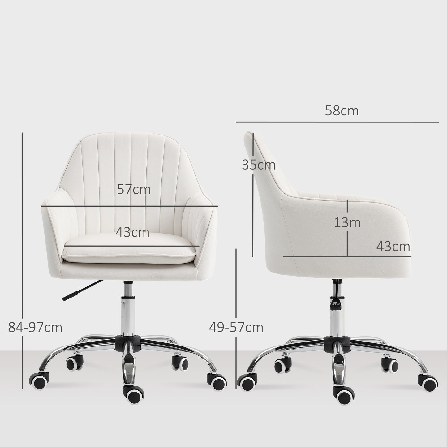 HOMCOM Velvet-Feel Office Chair with Adjustable Height and Wheels - Cream White