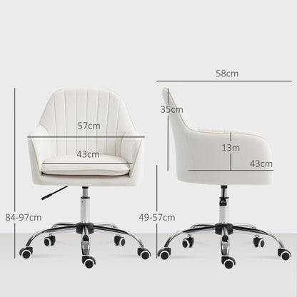 HOMCOM Velvet-Feel Office Chair with Adjustable Height and Wheels - Cream White