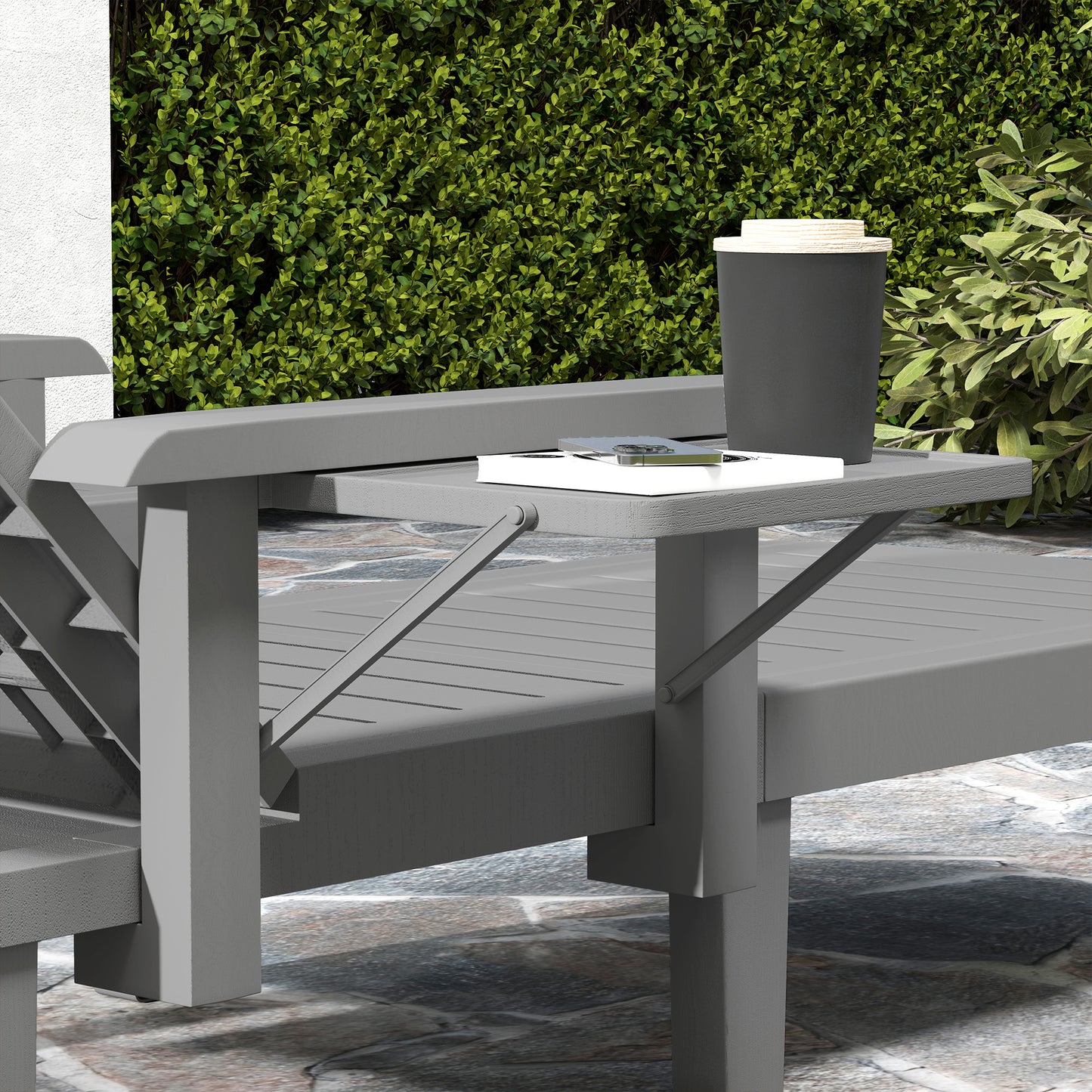 Outsunny Set of 2 Reclining Sun Loungers, 5 Positions Adjustable Outdoor Chaise Lounge Chair with Armrests, Dark Grey