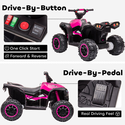 HOMCOM 12V Ride-On Quad Bike w/ Music, Horn, for Ages 3-5 Years - Pink