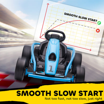 HOMCOM 24V Drift Kart, Electric Ride-On Racing Go Kart w/ 2 Speeds, Steering Wheel, Pedals for Kids Aged 8-12, Blue