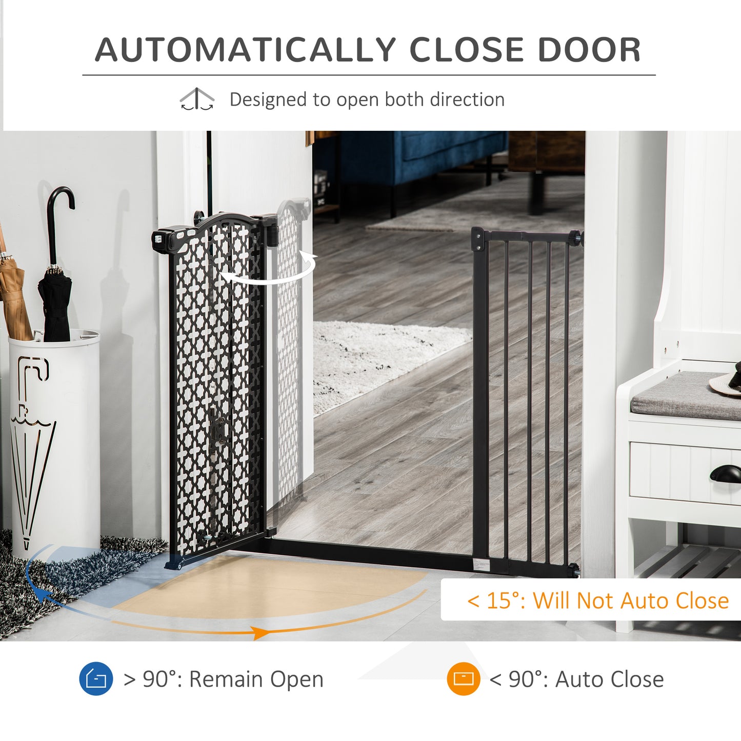 PawHut 74-105cm Pet Safety Gate Stair Barrier, with Auto Close, Double Locking - Black--ChewyGames-ChewyGames