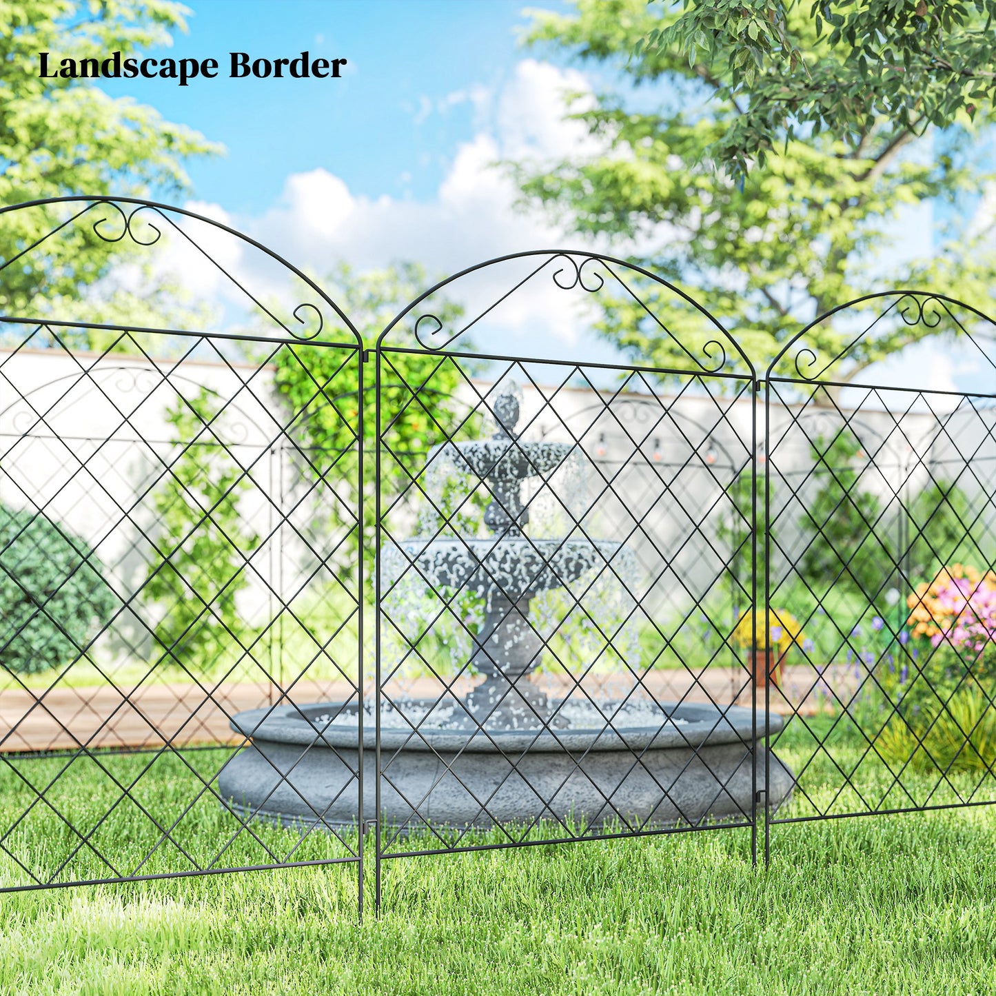 Outsunny 43in x 11.5ft Decorative Garden Fencing,  4PCs Rustproof Metal Wire Outdoor Picket Fence Panels, Black