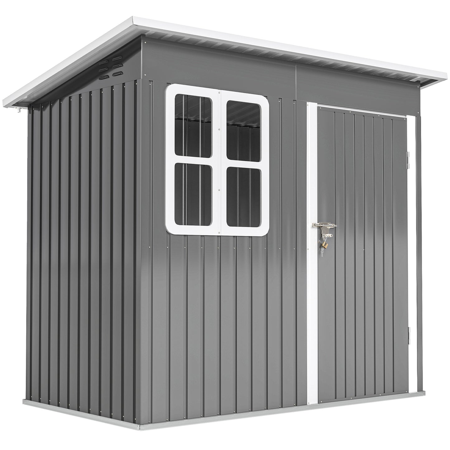 Outsunny 7 x 4ft Eco-friendly Galvanised Steel Garden Shed, with Lock and Gloves, 40kg/㎡ Snow Capacity - Grey