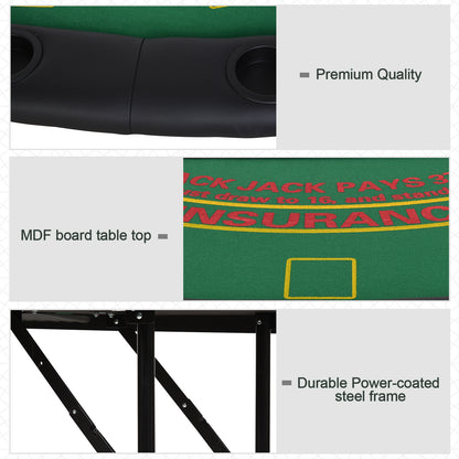 HOMCOM Poker Table, 7-Player Folding Blackjack Table with Chip Tray, Cup Holders, Padded Rails, 182 x 91 x 75 cm, Green