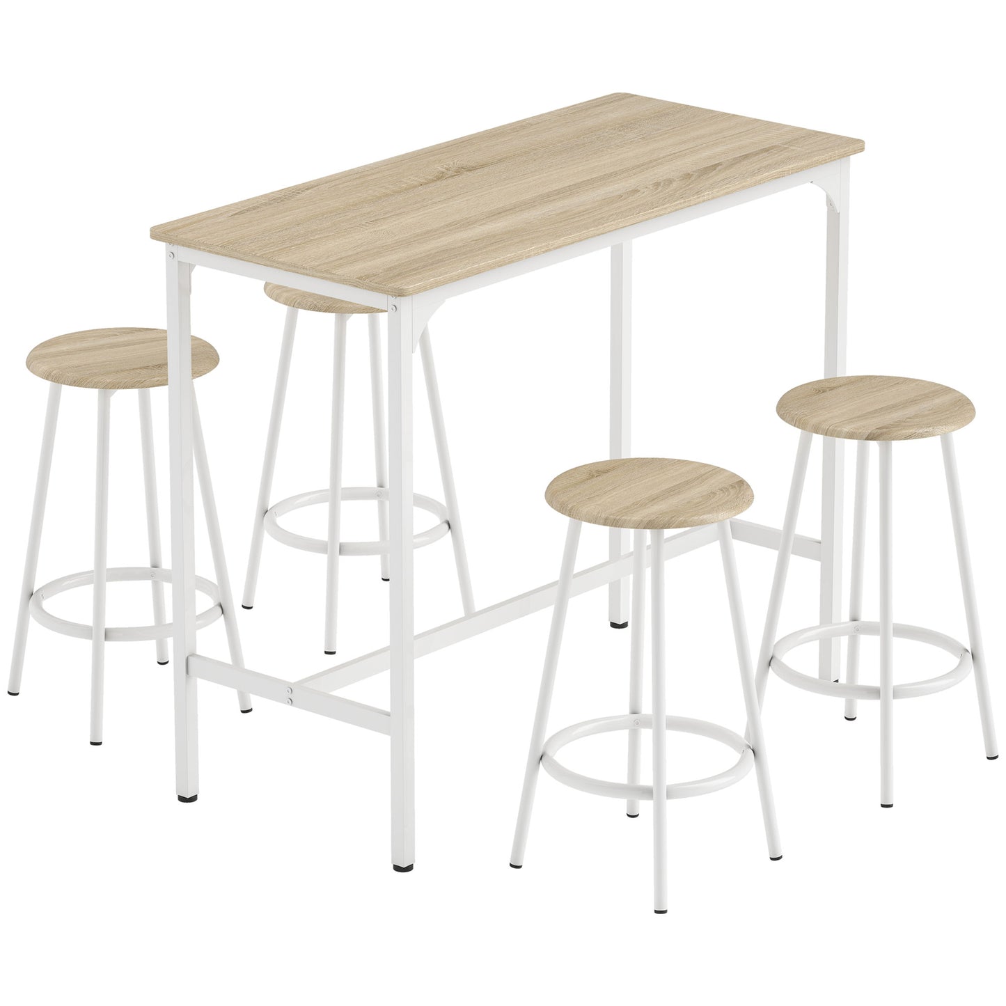 HOMCOM 5 Piece Bar Table Set for 4 with Stools, Metal Frame, Footrest for Kitchen Natural Wood--ChewyGames-ChewyGames